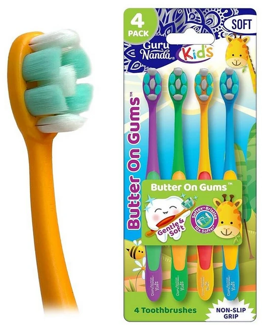 GuruNanda 흡착 컵 및 재미있는 동물 디자인이 있는 아동용 칫솔 - 건강한 잇몸을 위한 부드러운 칫솔모 - 미끄럽지 않고 지저분해지지 않는 칫솔 만 3세 이상 - 4개입, 4 Count (Pack of 1) - 쿠팡