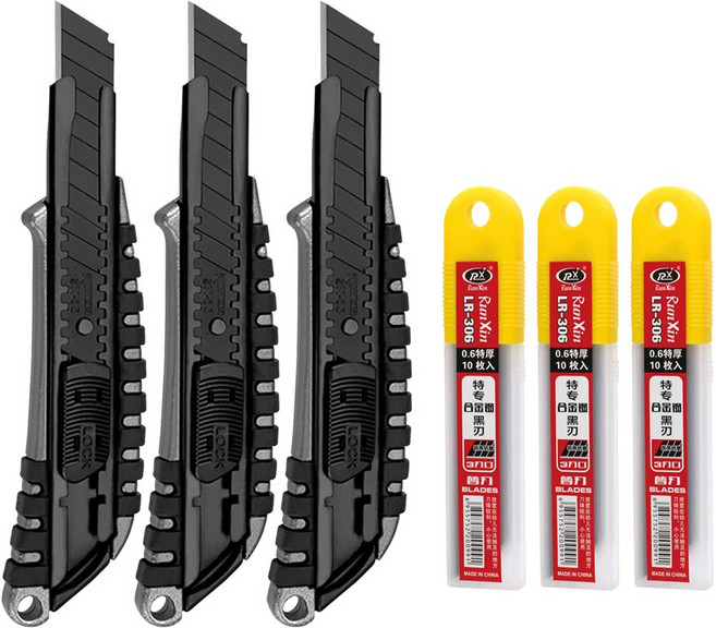 슈와츠코리아 공업용 커터칼 3개 + 칼날 3개(30개입), 1세트