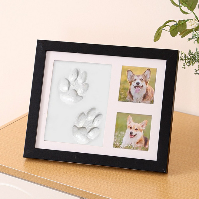 이지유 (점토2개) 셀프 발도장 키트 액자 레터링 강아지 고양이 기념 발자국 도장 조형물 키트, 1개, 블랙액자