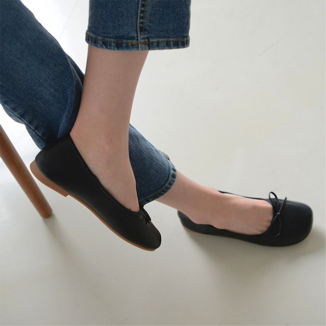 플라틴베이지 여성 리본 플랫슈즈 발편한 글러브 구두 (말랑한/임산부/드라이빙슈즈)