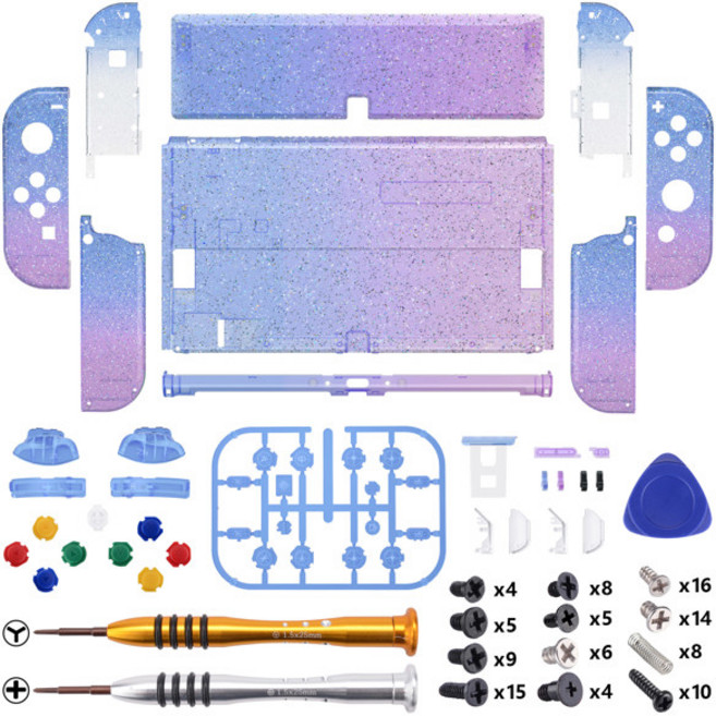 EXtremeRate 닌텐도 스위치 OLED용 커스텀 풀 세트 쉘 교체 백 플레이트 킥스탠드 및 조이콘 하우징 버튼, [11] Clear Glacier Blue
