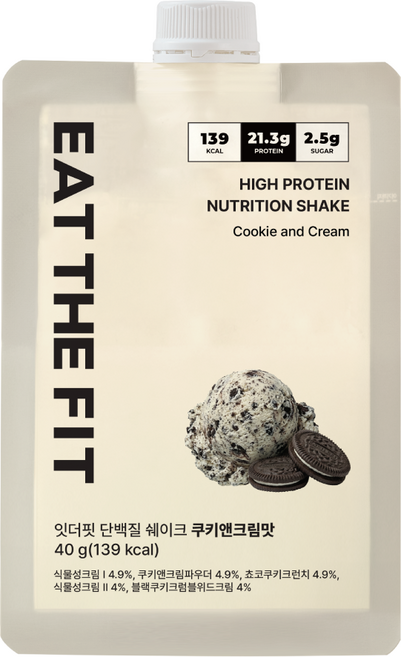 잇더핏 단백질 쉐이크 파우치 쿠키앤크림맛, 1개, 40g