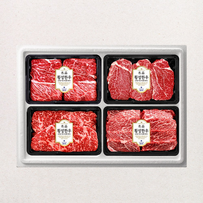 횡성한우 투쁠 1++등급 암소 한우 VVIP 스페셜 선물세트 2호 2kg ( 꽃등심 500g+ 안심 500g+ 채끝 500g+ 살치살 500g ), 1세트