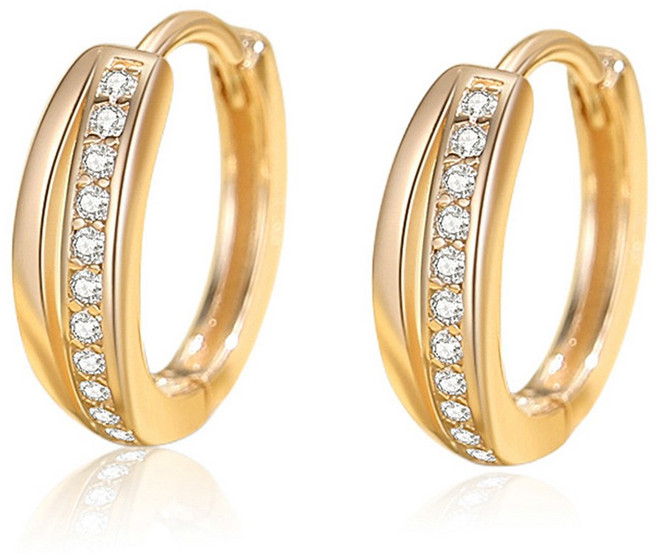 레베르 여성 더블라인 S925 은 침 큐빅 원터치 귀걸이 링귀걸이