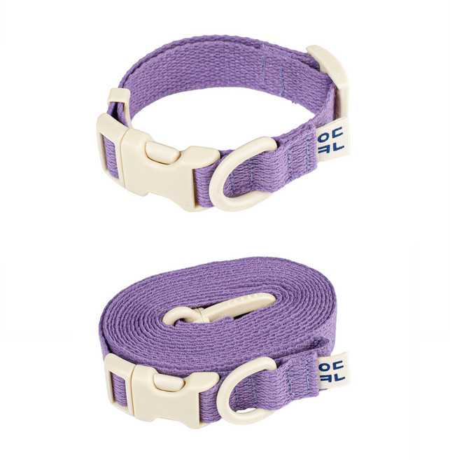 구름솜 강아지 목줄 + 3미터 M 리드줄 핸드프리 산책용품 세트 콜마이네임, 바이올렛, 1개