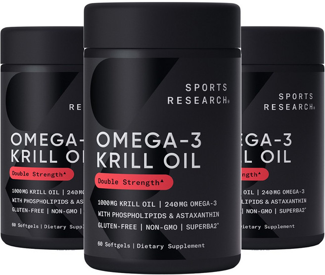 스포츠리서치 슈퍼바2 앤타크틱 크릴 오일 1000mg 아스타크산틴 포함 소프트젤, 3개, 60개입, 60정