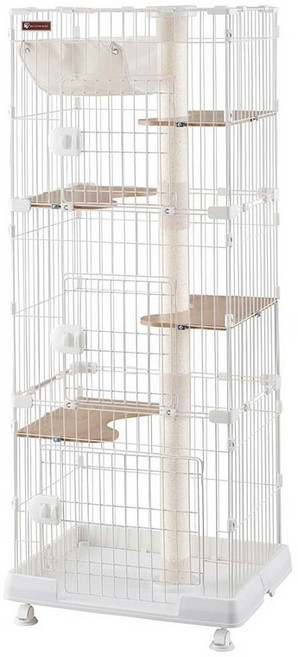 아이리스 오야마 캣 타워 첨부 케이지 슬림 오프 화이트 고양이용 높이 169×, 상세페이지 참조, 1개