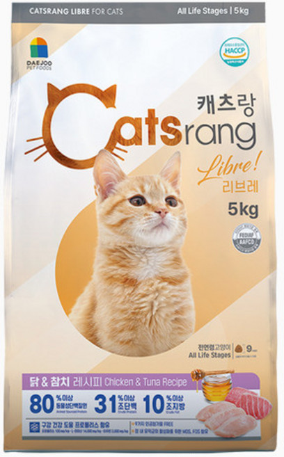 캐츠랑 전연령 리브레 고양이 사료, 닭+참치, 5kg, 1개