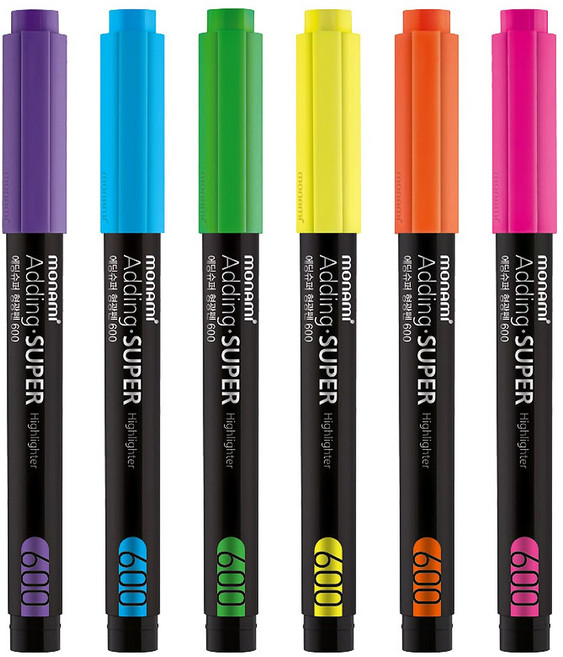 모나미 에딩 슈퍼 형광펜 600 오리지널 낱색 / 사각닙 / Chisel Tip / 육각형 캡 / 형광 컬러, Blue