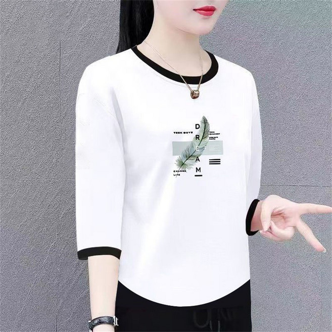 TKX 여성 면 긴팔 티셔츠 심플 라운드넥 프린트 디자인 데일리룩 예쁜티 간절기