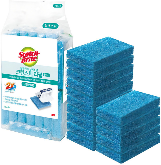스카치브라이트 올인원 욕실청소용 크린스틱 스펀지클리너 리필 15p, 1개