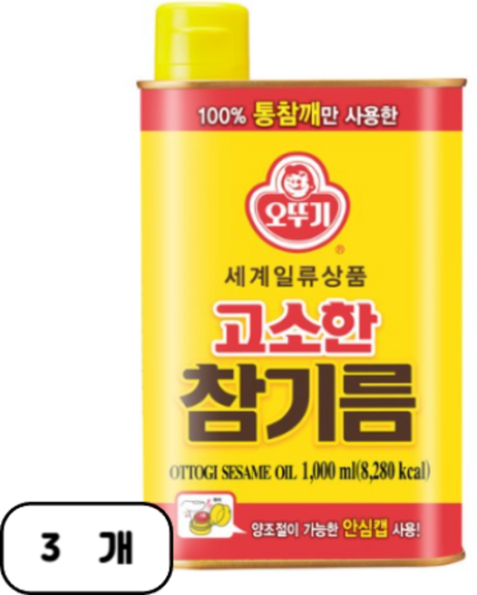 오뚜기 고소한 참기름 캔 1000ml 3개, 1L