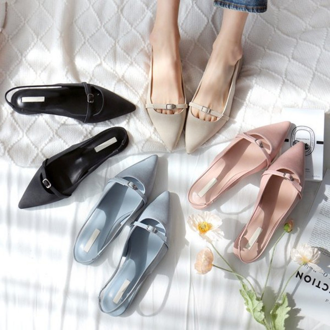 바닐라슈 로니에 파스텔 벨트장식 슬링백 플랫슈즈 1cm