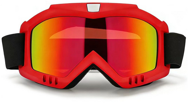 成人男女防風滑雪眼鏡 摩托車護目鏡 雪鏡, 紅框紅彩片, 1個
