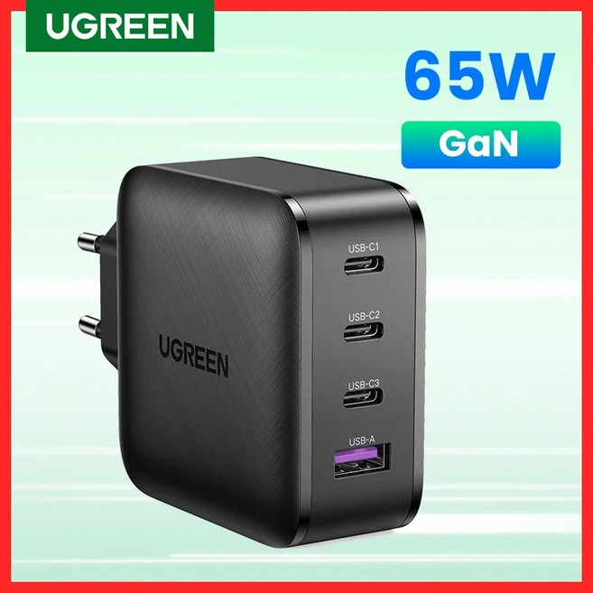 Ugreen-GaN 고속 충전기 65W 4.0 3.0 타입c PD USB 충전기 QC 4.0 3.0 13 12 샤오미 노트북용 벽면 고속 충전기, 6.4 Port GaN 65W UK, 1개