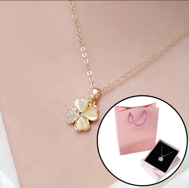 J Polly 여성 클로버 목걸이 18K 도금 행운 고급 선물포장 세트