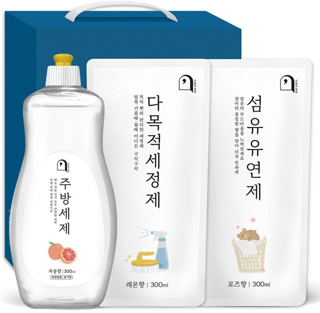 오늘의쉼표 세제 선물세트 답례품 자몽 47호 (주방세제 + 다목적세정제 + 섬유유연제), 1개
