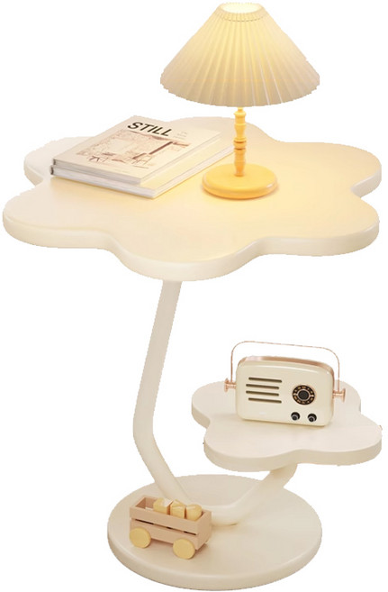 Tixpra 미니 사이드 테이블 심플한 2단 협탁, 화이트