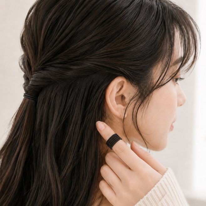 이루모아 심플한 데일리 헤어 액세서리 여성 머리끈 검정 고무줄 100개