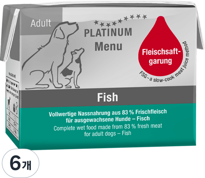 플래티넘 강아지 어덜트 메뉴 습식사료, 물고기, 90g, 6개