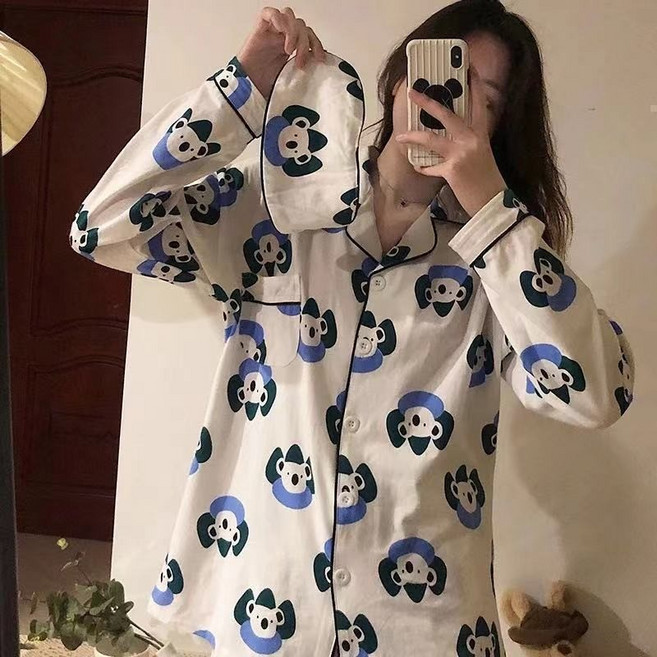 開長-黃芝麻 睡衣女 春秋冬季 寬鬆 可愛卡通 長袖長褲家居服兩件套裝