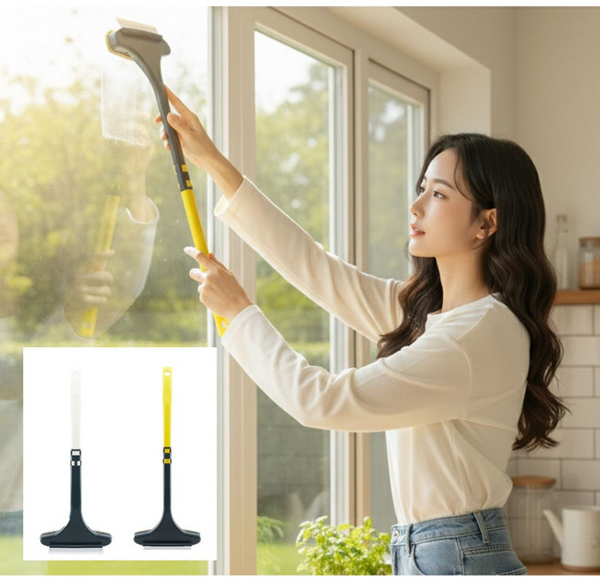 치즈뮤 양면 유리닦이 스퀴지 브러쉬, 화이트 & 옐로우, 1세트