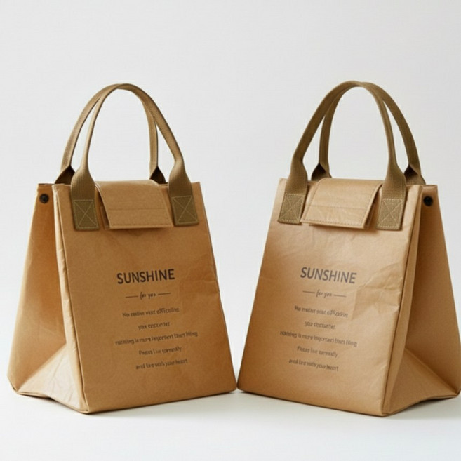 연예인 런치백 도시락 가방 피크닉 빈티지 푸드백, 브라운 + 브라운, 1세트