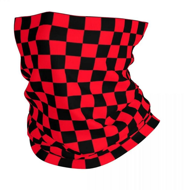 커스텀 레드 블랙 기하학적 체크 무늬 반다나 넥 각반 하이킹 캠핑 랩 스카프 머리띠 워머 페이스 커버, 1, 싱글 사이즈, 1개