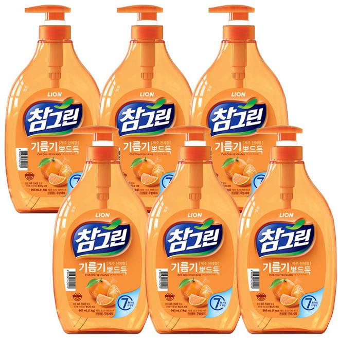 참그린 주방세제 천혜향 뽀드득 용기 1kg, 1.2L, 6개