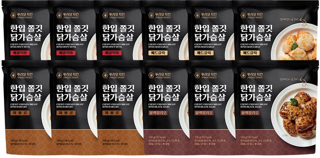 [무료배송/당일출고] 푸라닭 한입쫄깃 닭가슴살 혼합구성, 12개, 100g