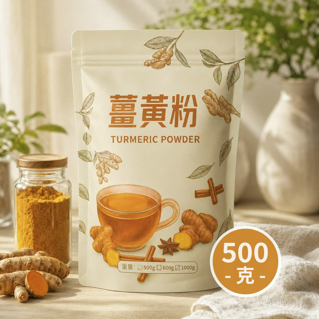 福園實業社 印度薑黃粉 AA級 重金屬檢驗合格 低溫乾燥 細緻粉質 (多規格可選), 1個, 500g