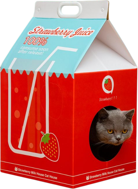 그램도그 고양이 우유팩 하우스 스크래쳐 박스 숨숨집, 1개, 딸기
