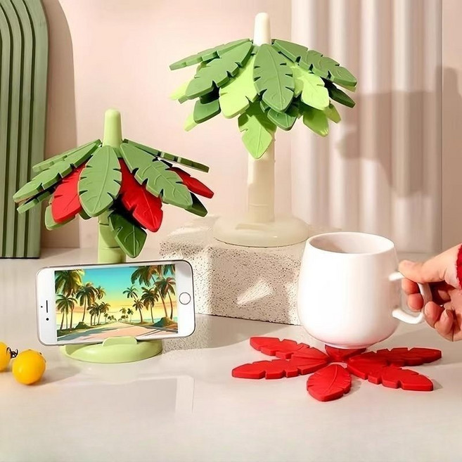 실리콘 트리 냄비 받침 스탠딩 트리 집들이 선물 4P 세트, 1세트, 레드(크리스마스)