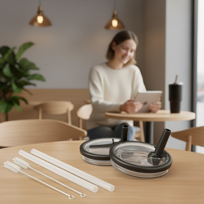 텀블러 뚜껑 퀜처 밀폐뚜껑, 1세트, 887ml, 딥블랙