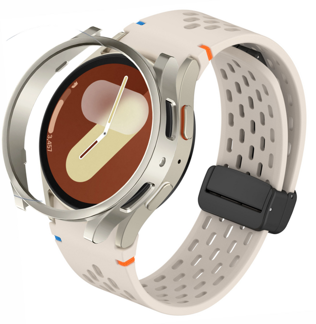 포근루프 갤럭시워치 호환 날개형 스포츠 실리콘 스트랩 타공 디버클 밴드 + PC 케이스, 스타라이트 + 스타라이트