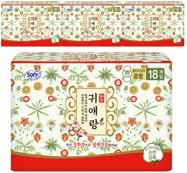 쏘피 귀애랑 생리대 중형 20P 4팩(), 4개, 20개입