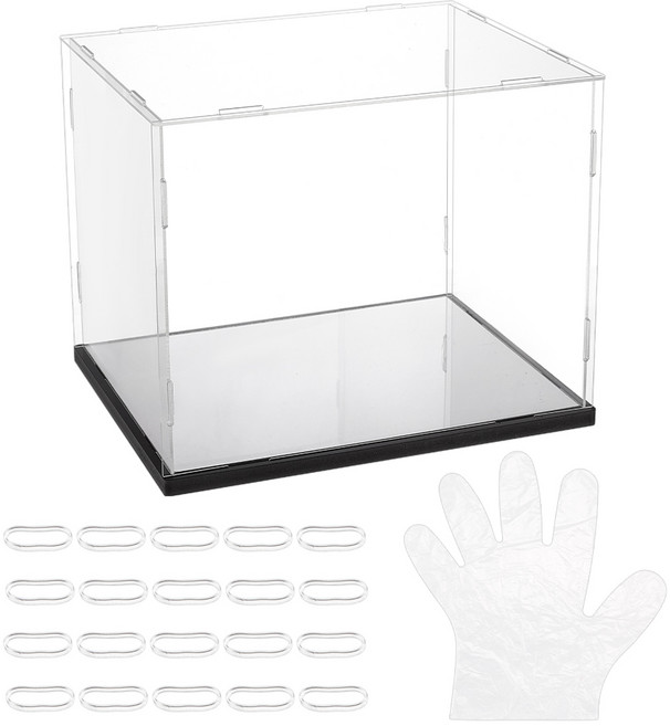 투명 아크릴 케이스 블랙 거울면 받침대 포함 피규어 기념품 먼지방지 보관 전시용 다용도 정리함, 직사각형