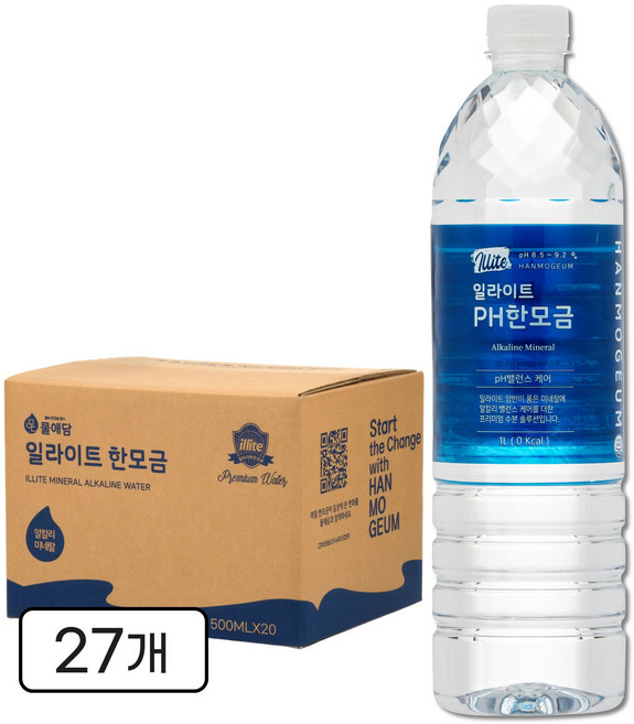 일라이트 PH한모금 10배 알칼리수 규소수 미네랄워터, 1L, 27개