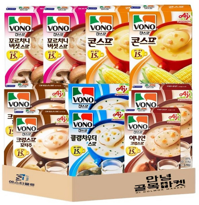 보노 컵스프 5종 세트 포르치니 버섯스프 2개 콘스프 2개 크림스프 포타주 2개 클램차우더 스프 2개 어니언 크림스프 2개 총 10개, 1개