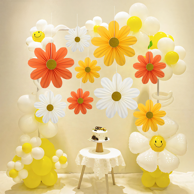 도르 페이퍼팬 플라워 파티팬 데코 9종 장식 세트, 션샤인 옐로우