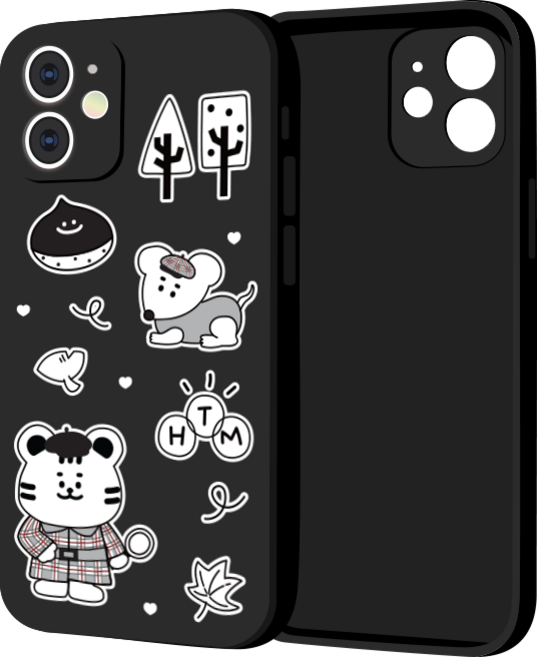 핫티몰 귀여운 갤럭시 호랑이 동물 강아지 캐릭터 블랙 젤리 실리콘 아이폰 케이스