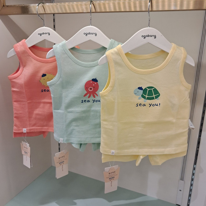 아가방 여름 초특가세일~작은 구멍으로 바람이 솔솔솔 ~시원한 메쉬원단의 여름 나시내의 ~민트 오렌지 옐로우 화사한 컬러감~ 여름 외출복으로도