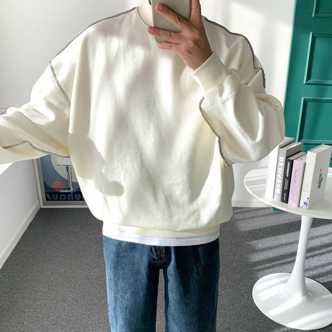 놈시크 양기모 스티치 반폴라 박스 오버핏 남자 맨투맨