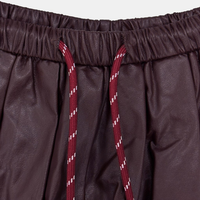 撞色抽繩皮百褶裙 短裙 裙子 百褶裙 皮裙 鬆緊帶 皮革 顯瘦 韓系服飾