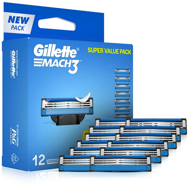 질레트 마하 3 면도기날, 1개, 12개입
