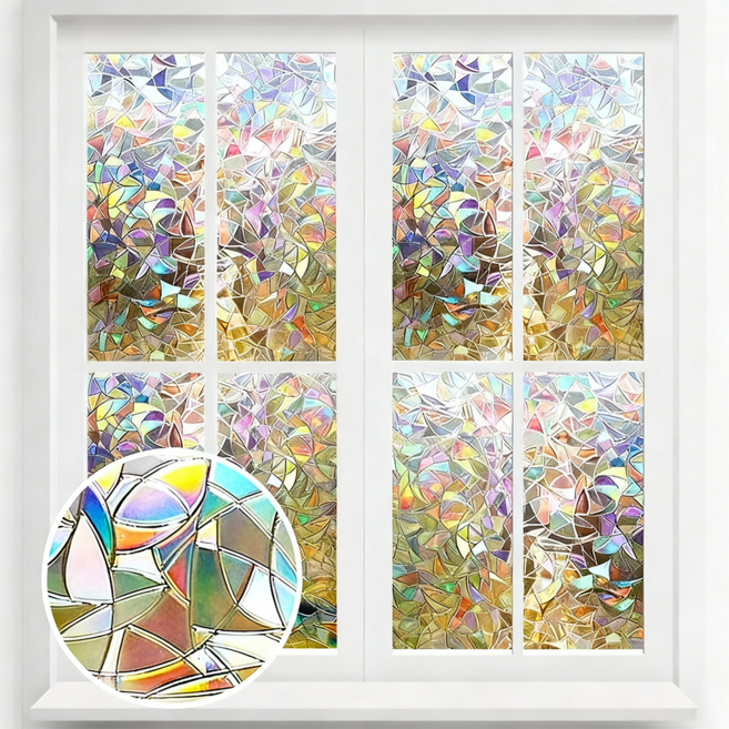 Jeernare 사생활보호 창문시트지 물로만 붙이는 유리 시트지 흔적없이 반복사용가능 2M 3M, 멀티 무지개색