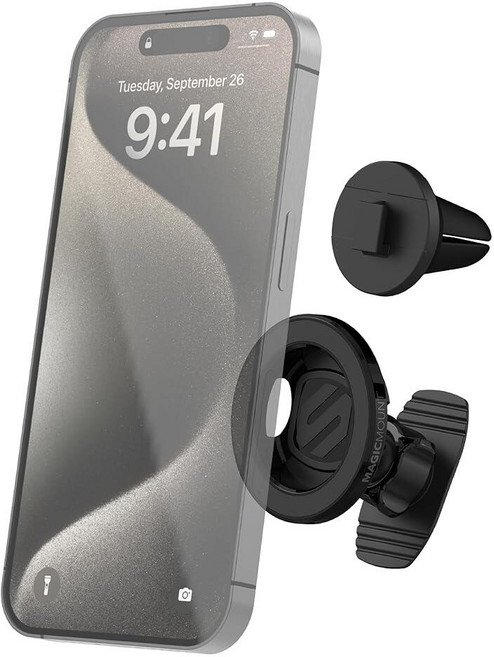Scosche MagSafe 자동차 마운트 대시보드 및 통풍구용 마그네틱 폰 홀더 360° 회전 아이폰 17/16/15/14/13 등용 투인원 휴대폰 MagicRing, 1 팩, 대시 / 벤트