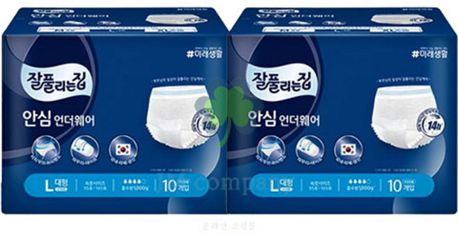잘풀리는집 안심 언더웨어 성인기저귀, 대형, 10매입, 2개