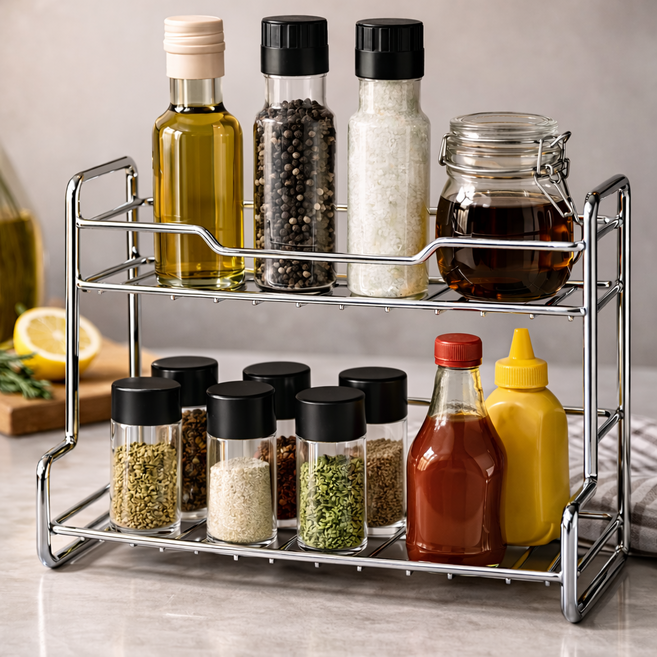 루마스 분리수납 다용도 양념통 수납선반, 실버, 1개