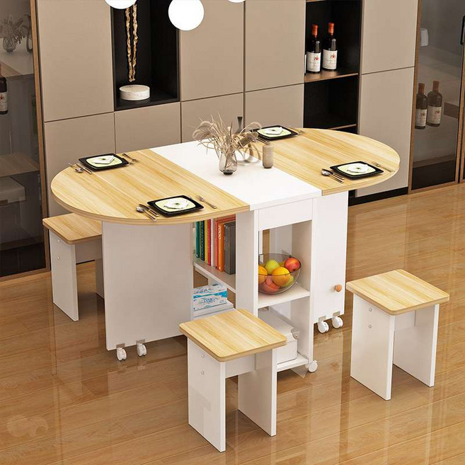 접이식 식탁 테이블 아일랜드 이동식 다용도 다이닝, G_로그+화이트캐비닛/1.2m+스툴